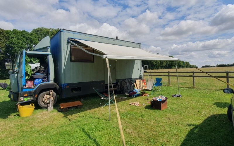 Large awning doubles living space Large awning doubles living space